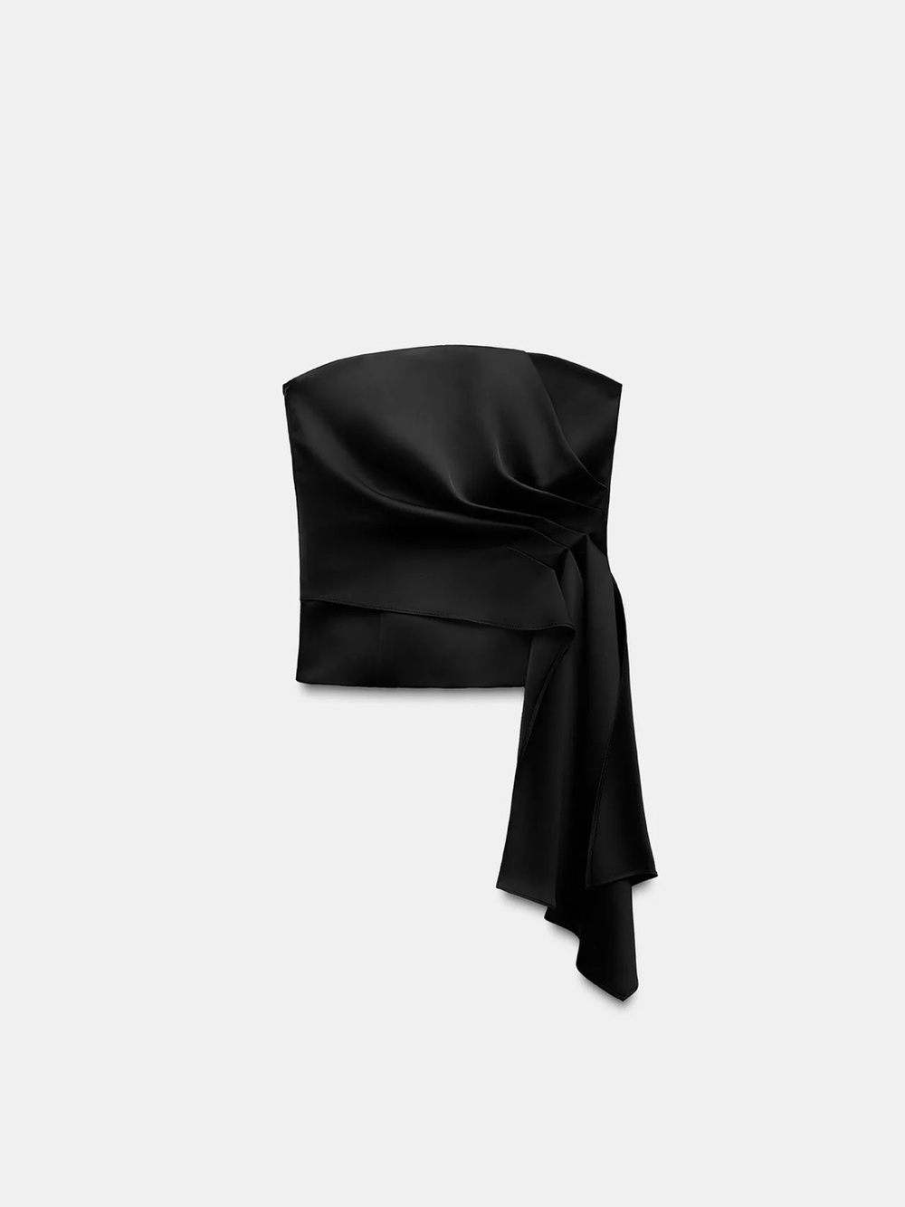 Black Satin One-Shoulder Draped Top